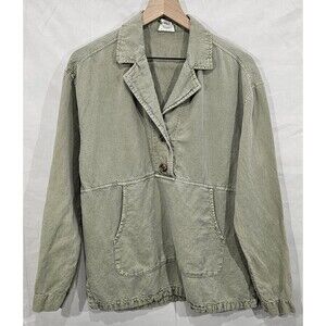 Women's Linen Blend Shacket Sage Green Long Sleeve Popover Tunic Coastal Size S